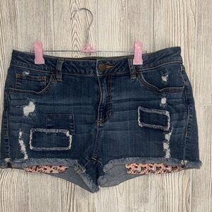 LC Lauren Conrad Distressed Blue Jean Shorts with Floral Accents